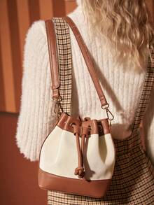 SHEIN MOD 女士單肩包編織棕色抽繩可調節肩帶 - 棕色 - 查看 5