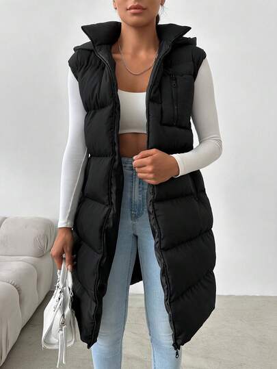 EURMUSE Zip Up Hooded Puffer Vest Coat