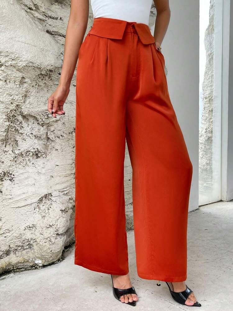 Fold Pleated Detail Wide Leg Pants