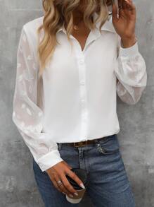 SHEIN Clasi Sheer Lantern Sleeve Shirt - White - View 5