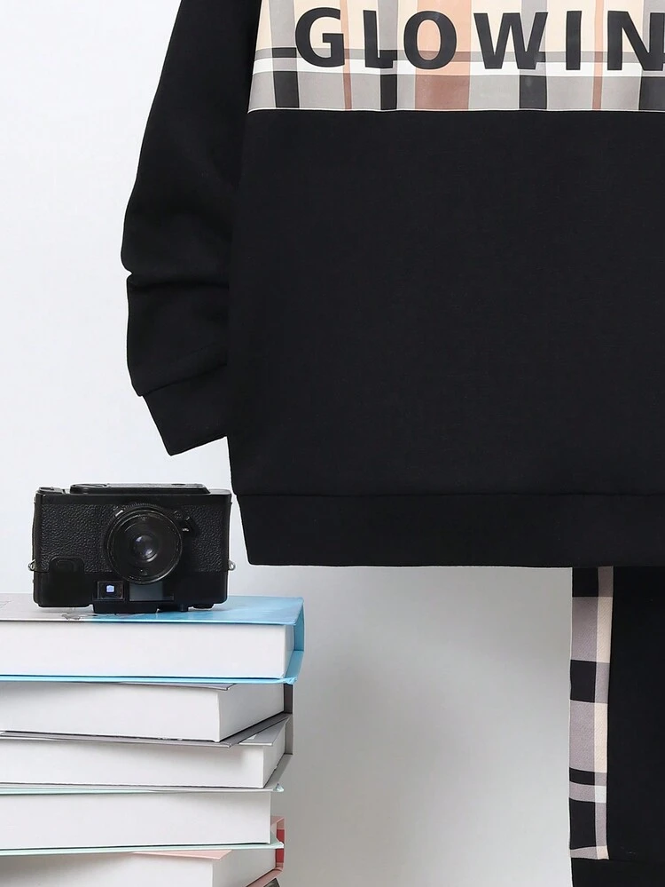 ティーンボーイ 文字グラフィック プルオーバー & コントラストサイドシーム スウェットパンツ