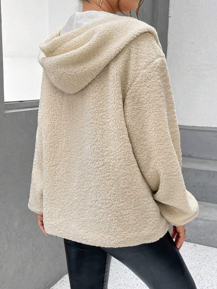 Drop Shoulder Hooded Teddy Coat