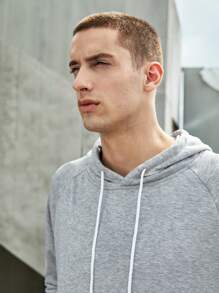 Manfinity Sport Corelite Men 1pc Raglan Sleeve Drawstring Sports Hoodie & 1pc Sweatpants, Athletic Suit, Tracksuit Workout Set Gym Set Workout Set - Grey - View 6