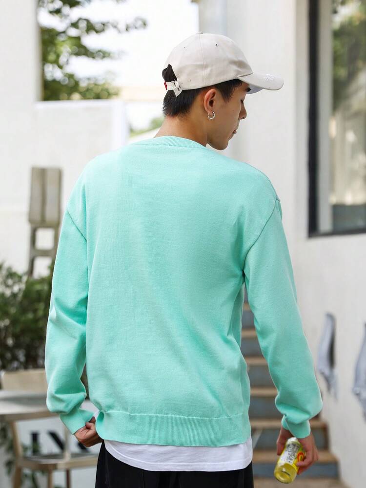 Men Crane Pattern Drop Shoulder Sweater