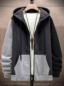 Manfinity Hypemode Men Plus Colorblock Zip Up Drawstring Hoodie Without Tee - Multicolor - View 1