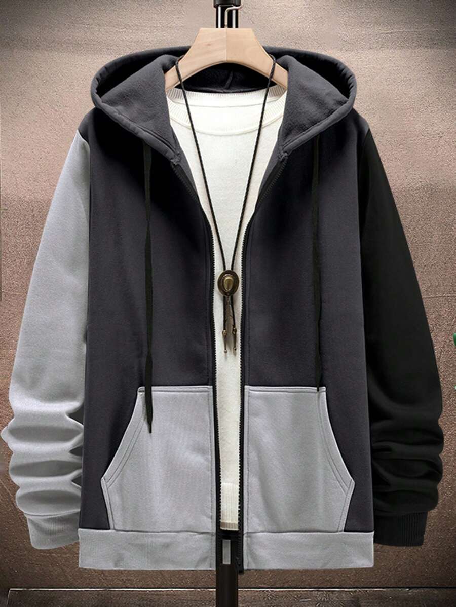 Manfinity Hypemode Men Plus Colorblock Zip Up Drawstring Hoodie Without Tee - Multicolor - View 1