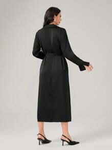 Seusyu Flap Pocket Belted Shirt Dress - Black - View 2
