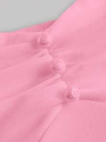 SHEIN MOD Off Shoulder Nếp gấp Phần Ngực Curved Hem Áo sơ mi Crop - Hồng - Xem 4