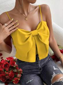 Chiquease 前蝴蝶結吊帶上衣 - 黃色 - 查看 6