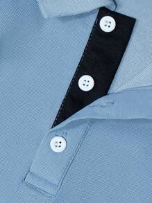 Manfinity Homme Men Contrast Trim Polo Shirt, Men Baby Blue Polo Shirt, Light Blue Polo Shirts For Men, Men Light Blue Tops - Baby Blue - View 6