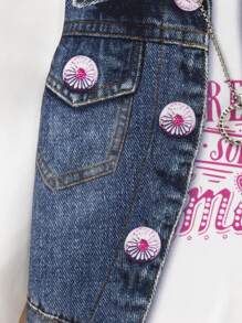 SHEIN Áo thun trẻ trung Girls'Casu2 In 1 cho mùa thu - Màu xanh lam - Xem 5