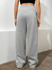 Flirla Solid Slant Pocket Wide Leg Sweatpants - Grey - View 2