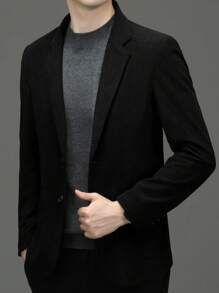 Men Lapel Collar Single Breasted Blazer - Black - View 1