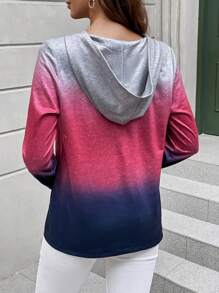 SHEIN LUNE Ombre Sznurowany przód Bluza z kapturem - Różowy - Zobacz 2