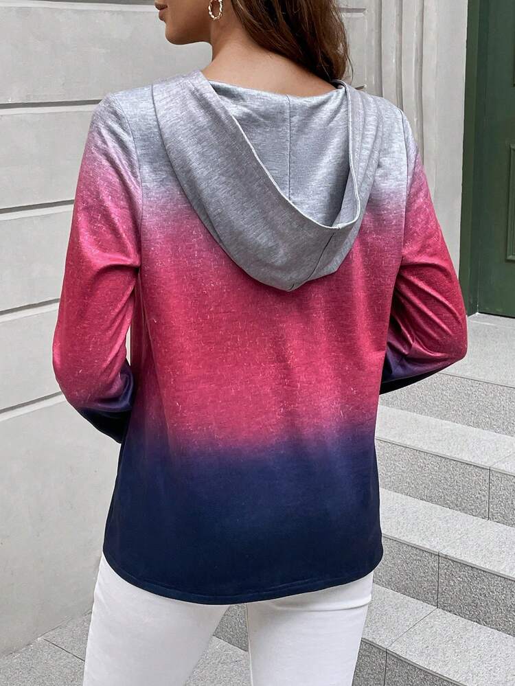 Ombre Lace Up Front Hoodie
