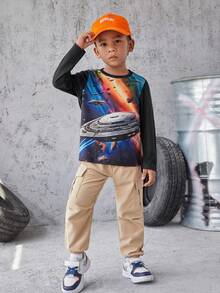 SHEIN Explorewe Young Boy Space Print Tee - Black - View 5