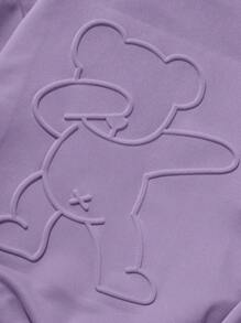 SHEIN Suéter informal para niña preadolescente con hombro caído holgado, patrón de oso de dibujos animados y relieve, unicolor - Púrpura malva - Ver 4