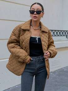 DAZY Drop Shoulder Quilted Pockets Coat ,Winter Women Clothes,Winter Coat Women Jacket - Brown - View 11