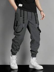 Manfinity EMRG Men Tape Detail Flap Pocket Cargo Pants - Dark Grey - View 4