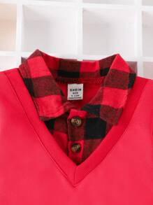 Baby Girl Gingham Print 2 In 1 Tee - Red - View 5