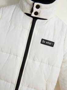 SHEIN 年轻男孩休闲宽松 3d 耳朵设计字母拼接连帽保暖棉服外套，冬季 - 白色 - 查看 6