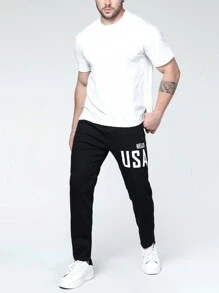 Manfinity Homme Men Plus Slogan Graphic Slant Pocket Jeans - Black - View 7