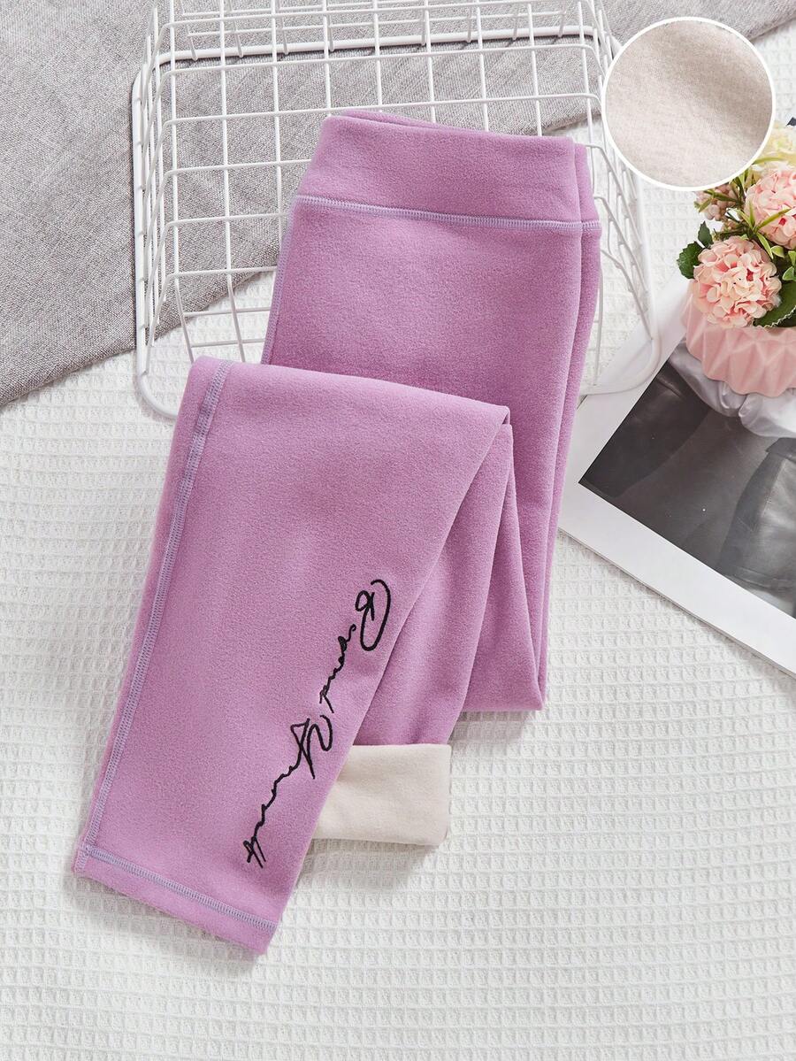 SHEIN Cô gái Tween Thêu Chữ Xà cạp - Màu tím - Xem 1