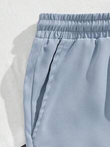 Manfinity BRENVOR Men Tropical Print Tee & Drawstring Waist Shorts, Vacation, Cozy Outfits - Dusty Blue - View 5