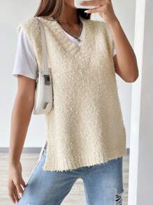 SHEIN Unity Solid Slit Hem Sweater Vest Without Tee - Apricot - View 8