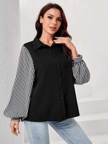 SHEIN Essnce 條紋印花燈籠袖襯衫 - 彩色 - 查看 4