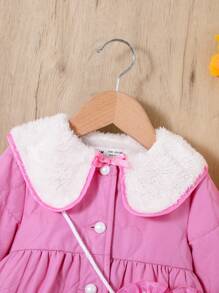 SHEIN Baby Girl Contrast Collar Coat & Bag - Hot Pink - View 7