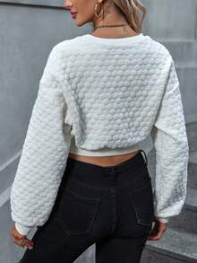 SHEIN EZwear Solid Drop Shoulder Crop Sweatshirt - Apricot - View 2