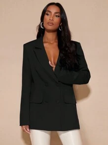 SHEIN BAE Lapel Neck Double Breasted Blazer - Black - View 1