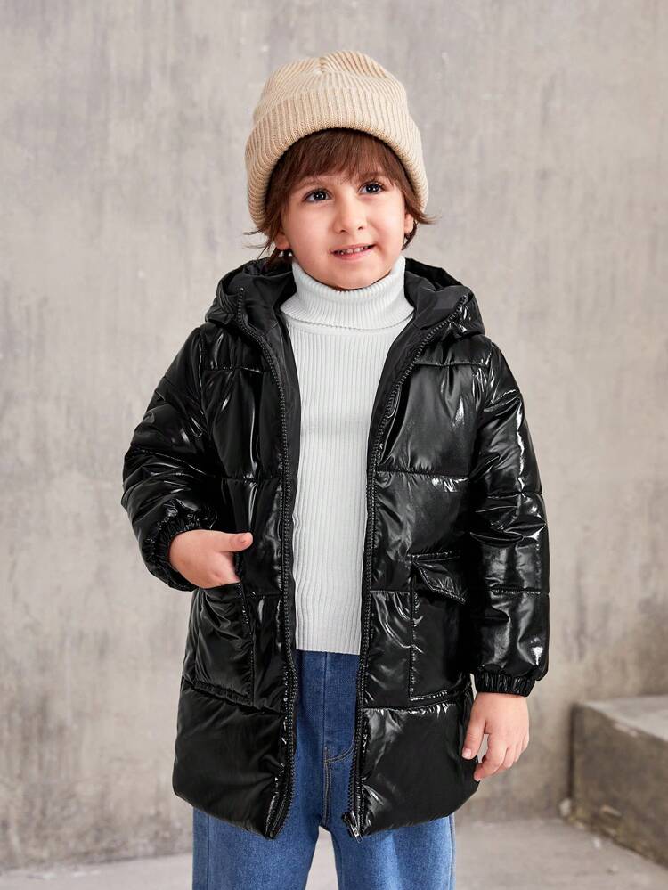 Young Boy Dual Pocket Hooded Padded Coat