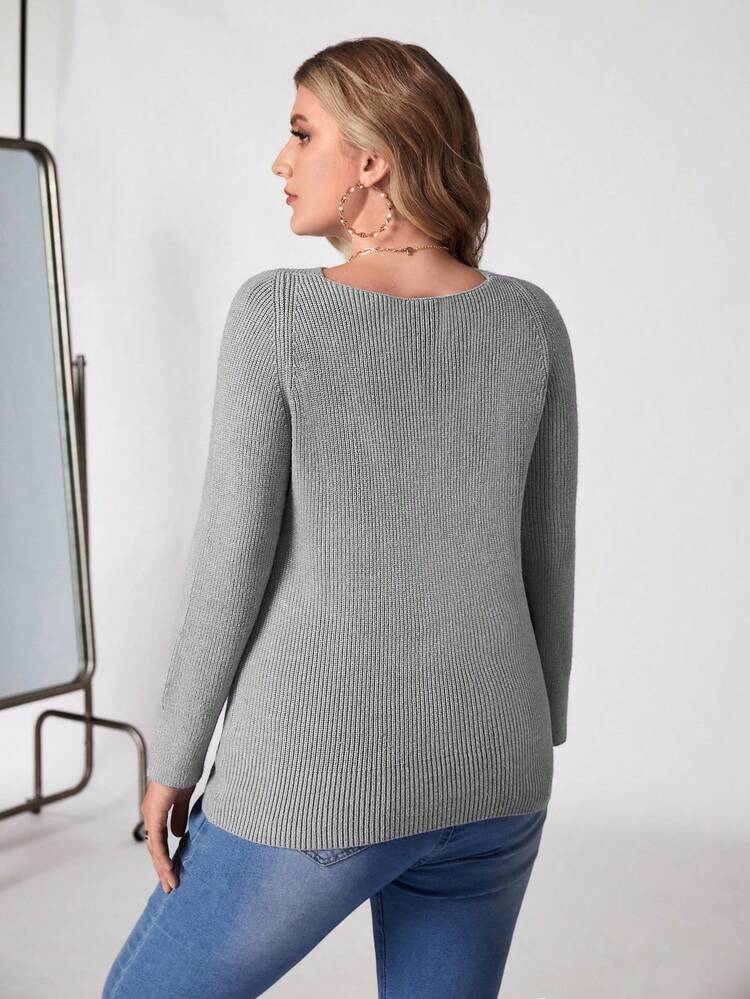 Plus Crisscross Cut Out Ribbed Knit Sweater