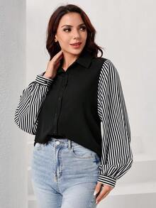 SHEIN Essnce 條紋印花燈籠袖襯衫 - 彩色 - 查看 5