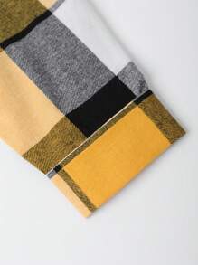 Manfinity Hypemode 男士鬆身格紋印花衫,帶扣式口袋,肩線下垂,無連帽設計 - 黃色 - 查看 4