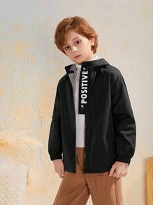 SHEIN Tween Boy Letter Graphic Hooded Coat