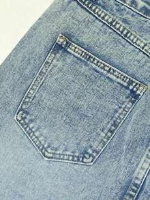 Váy denim cạp cao có viền thô - Màu xanh lam - Xem 5