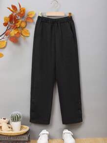 SHEIN Teenager Junge Hose mit weiten Beinen, Einfarbig schrägen Taschen,