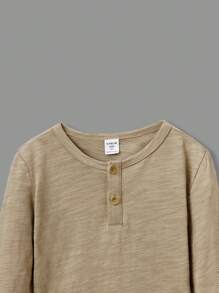 SHEIN 年輕男孩休閒針織半扣實色T卹，3入組季度扣領上衣 - 藍白色 - 查看 13