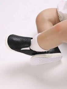 时尚婴儿休闲 PU 皮鞋，男孩和女孩的软底步行鞋 - 黑色 - 查看 7