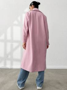 SHEIN Unity Lapel Neck Flap Detail Overcoat - Pink - View 2
