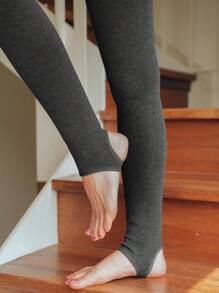 DAZY Solid Ribbed Knit Leggings Fall,Winter - Dark Grey - View 2