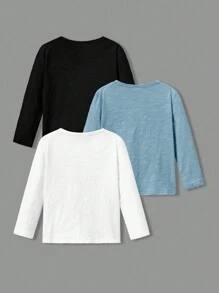 SHEIN Leap Crew Giải trí Dệt kim Chàng trai trẻ Thoải mái 1/4 Dây kéo Màu thuần Áo thun , 3pcs Đóng gói , Một Nút Áo sơ mi - Đen và trắng - Xem 2