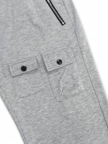 Manfinity EMRG Men Flap Pocket Drawstring Waist Sweatpants - Light Grey - View 4