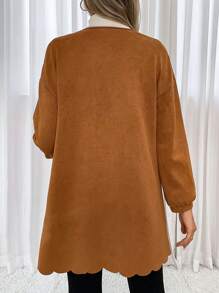 SHEIN Maternity Scallop Trim Open Front Coat - Brown - View 2