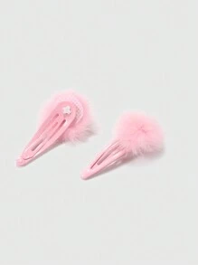 ROMWE Kawaii 2 件装 女式 绒球装饰 按扣 可爱发夹 爪夹 发夹