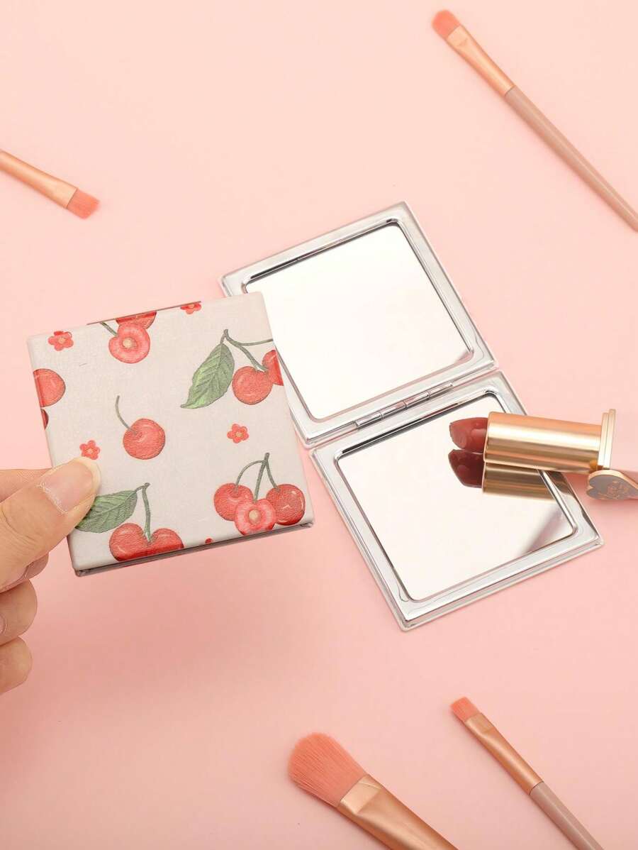 Portable Foldable Mirror, 1Pc Glass Cherry Pattern Makeup Mirror Vanity Mirror For Gift - White - View 1