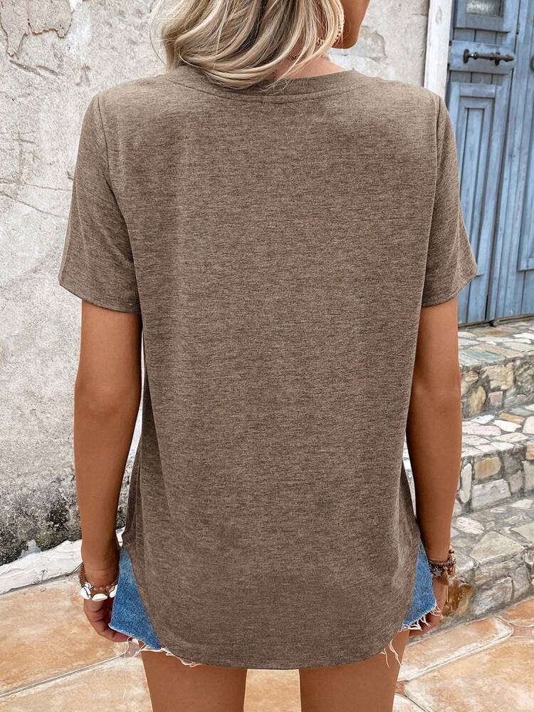 Summer Women's Solid Color V-Neck Short Sleeve T-Shirt